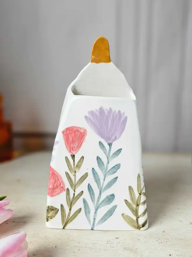 Marigold ceramic unique hand painted vase