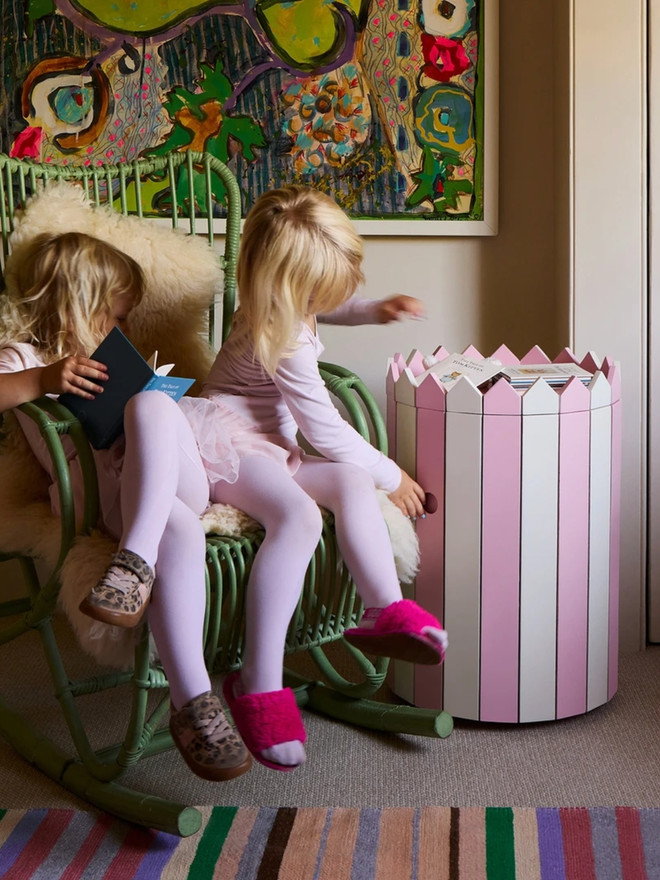 Low Barrel Table. A table in powder pink.