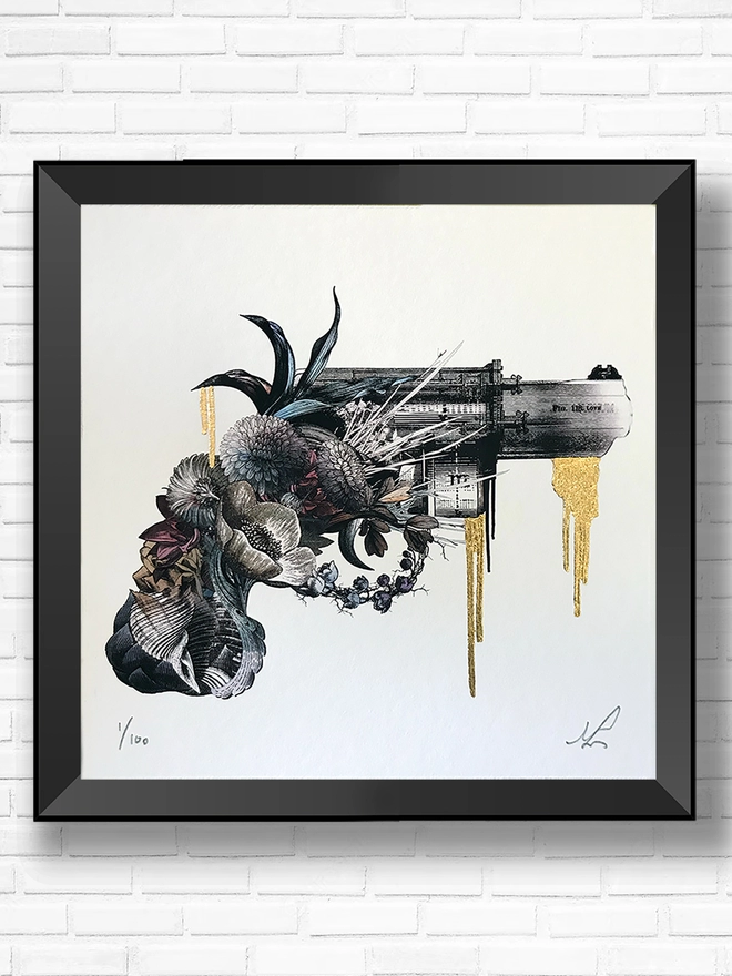 bury them with a smile limited edition gun giclee print hand finished with gold leaf - digital print
