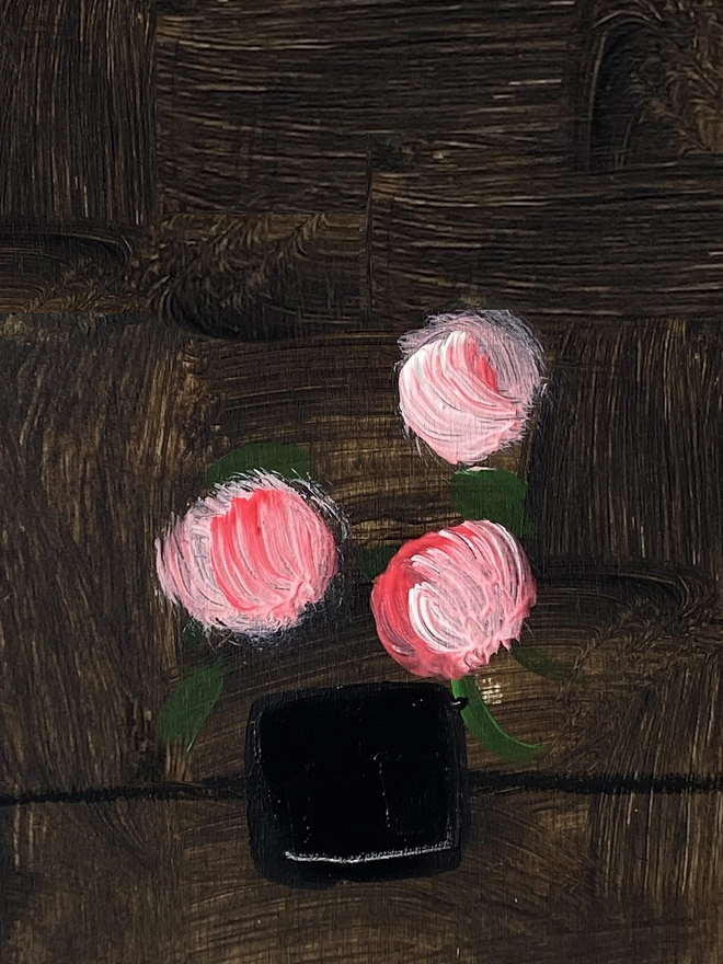 painting of pink flowers on dark background