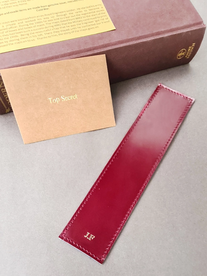 natthakur rare war escape map lined leather bookmark in oxblood red