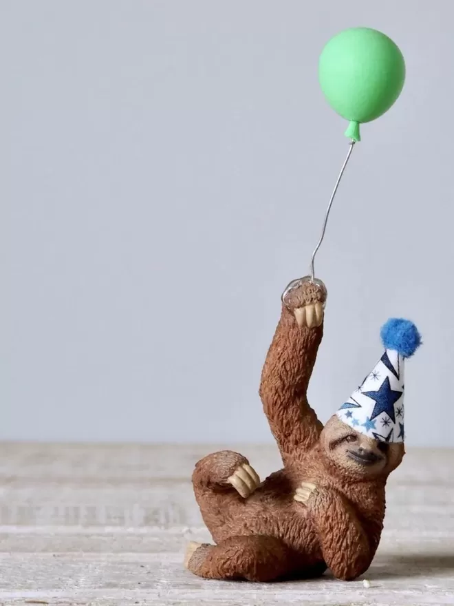 sloth with a blue party hat.