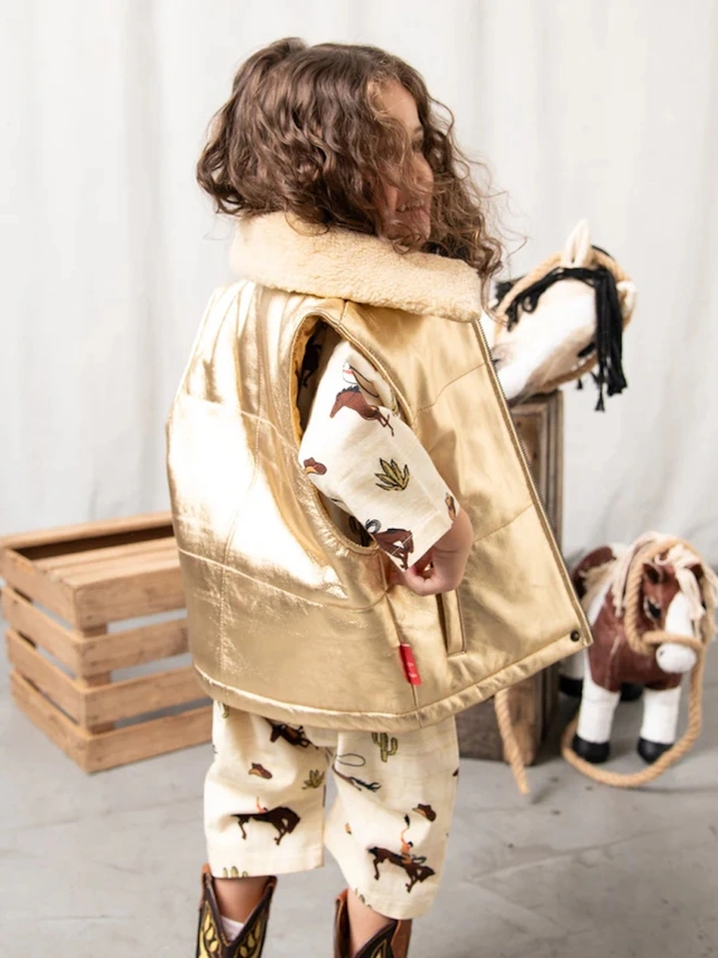 Starlight Gold Padded Front Zip Leather Gilet