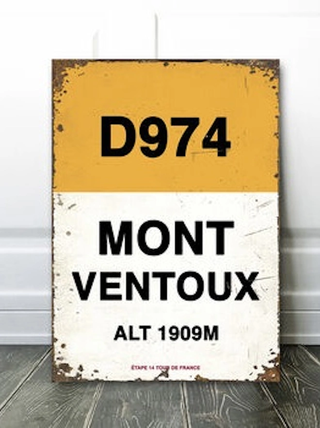 Personalised Tour De France Mountain Road Sign, yellow Mont Ventoux sign. 