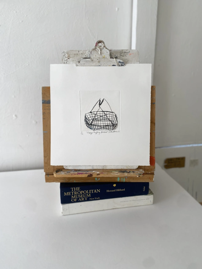 'Vintage Shopping Basket' Drypoint Print by Samantha Barnes