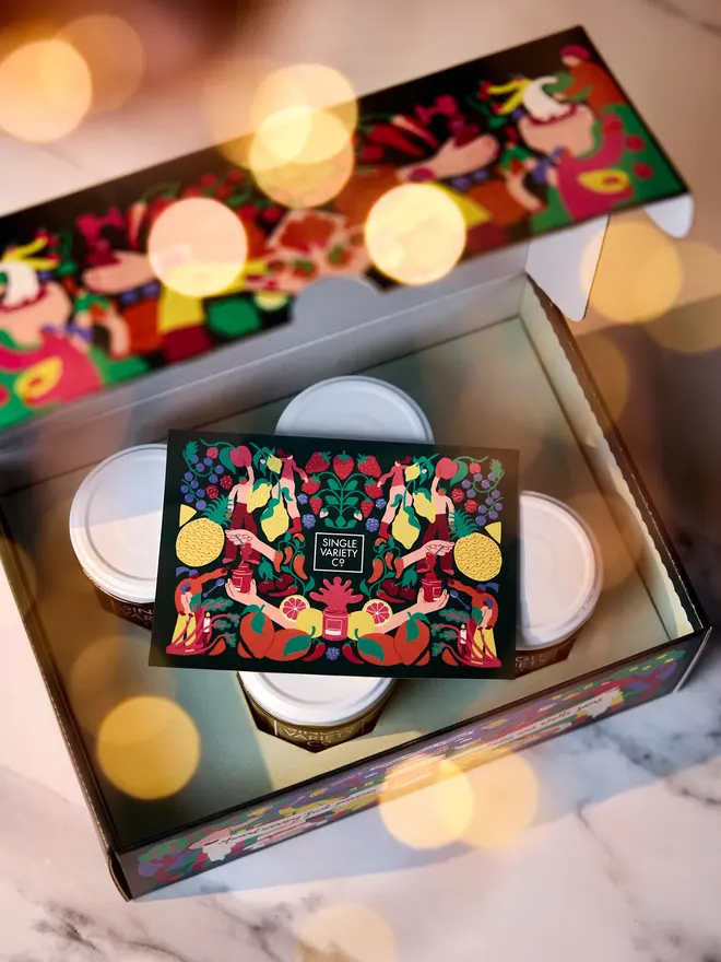 Illustrated marmalade gift box with hand written postcard