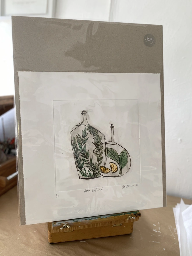 'Herb Infused' Kitchen Orientated Drypoint Print by Samantha Barnes