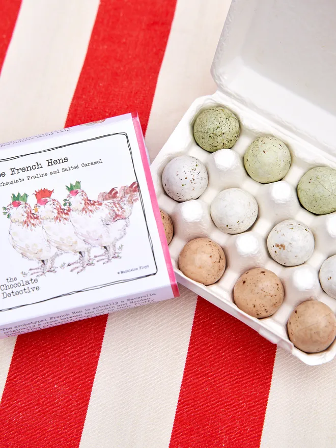 Three french hens Christmas chocolate eggs