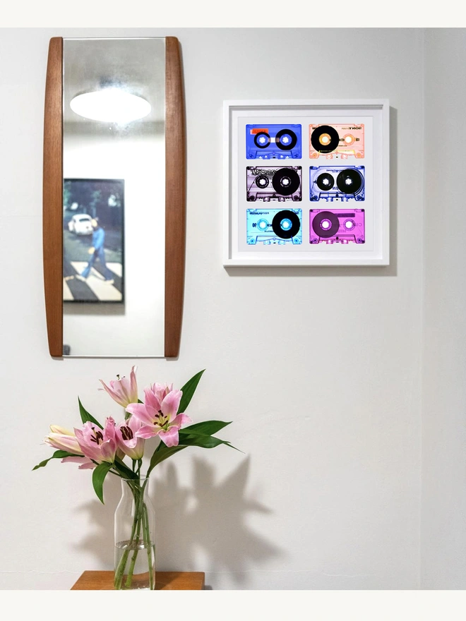 Tape Collection Pop Art Print Framed in White in Situ
