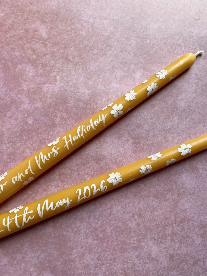 Yellow Floral Painted Candles