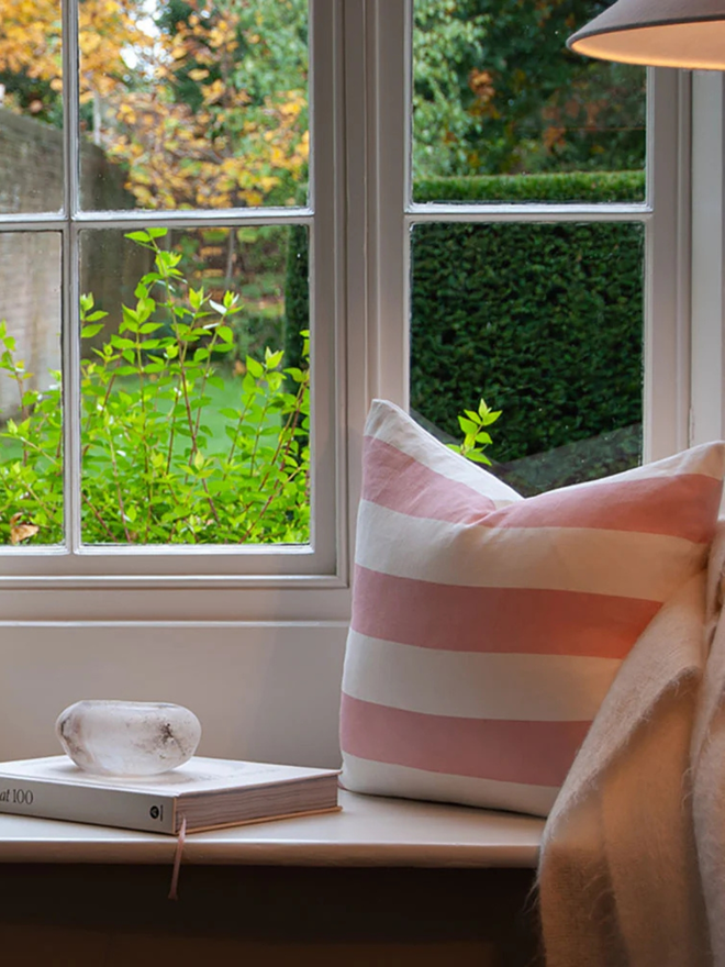pink striped cushion cover