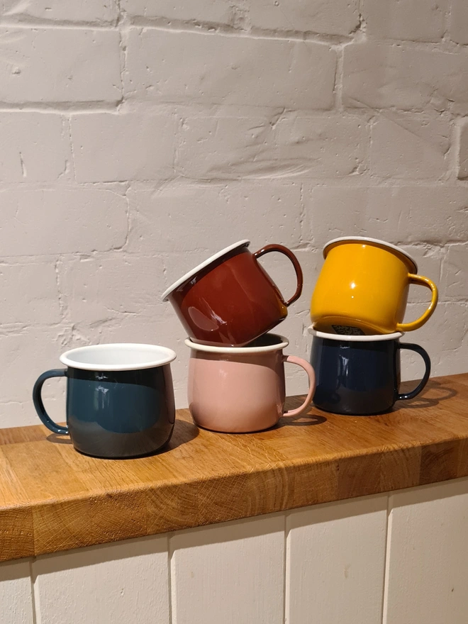 Red, Yellow, Pink, Green & Blue mugs
