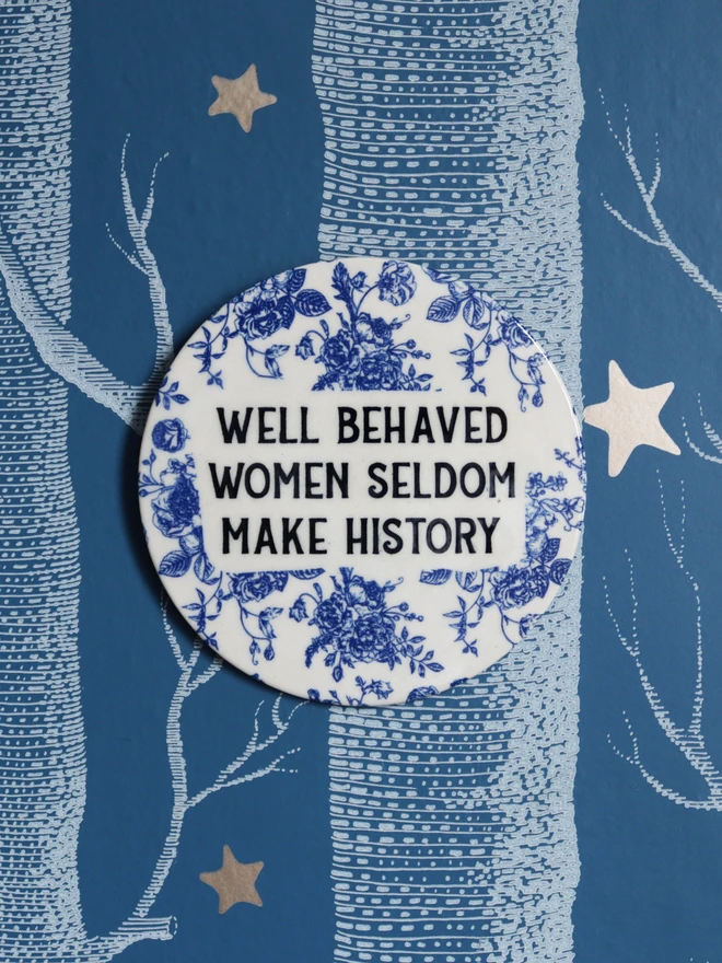 emma puddick pottery well behaved women plaque blue vintage on wall