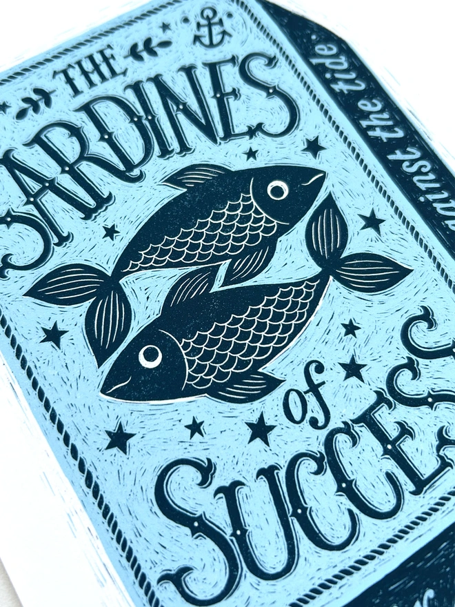 blue sardine print detail