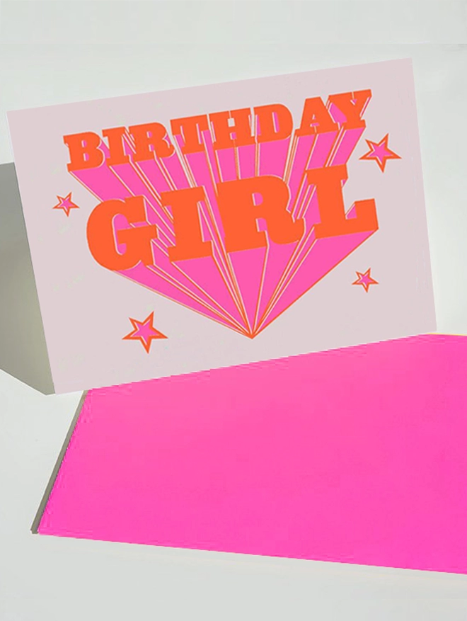 Neon pink Birthday Girl card