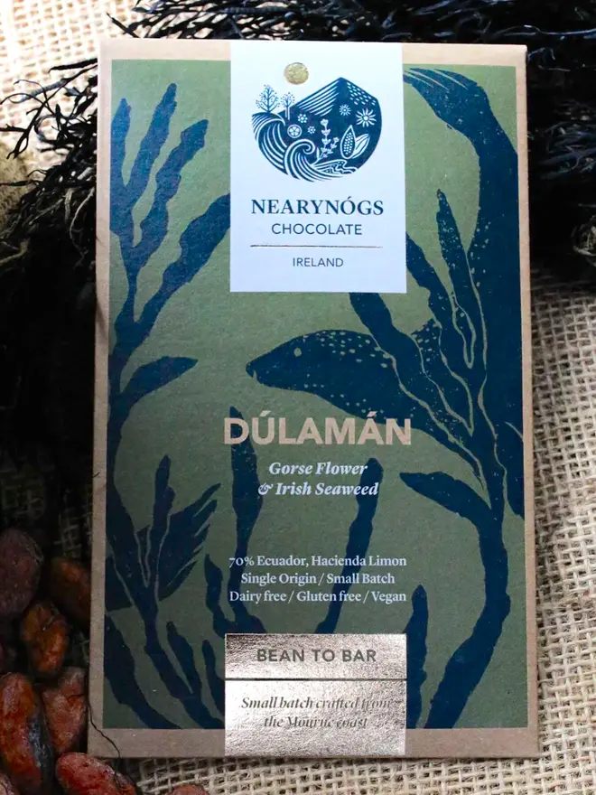 Dúlamán Chocolate Bar, a chocolate bar sitting on a plain surface. 