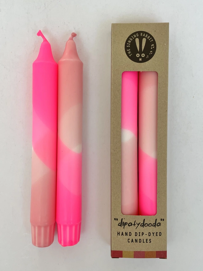 Neon Pink & Sherbert Pink Dip Dyed Dinner Candles (Set Of 2)