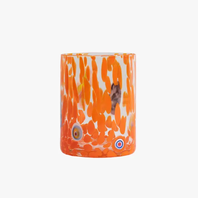 straight murano glass tumbler in 'orange' with large orange splotches