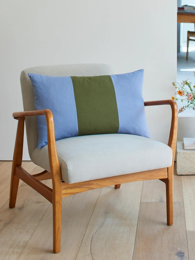 Colour Block Linen Cushion – Denim/Jungle