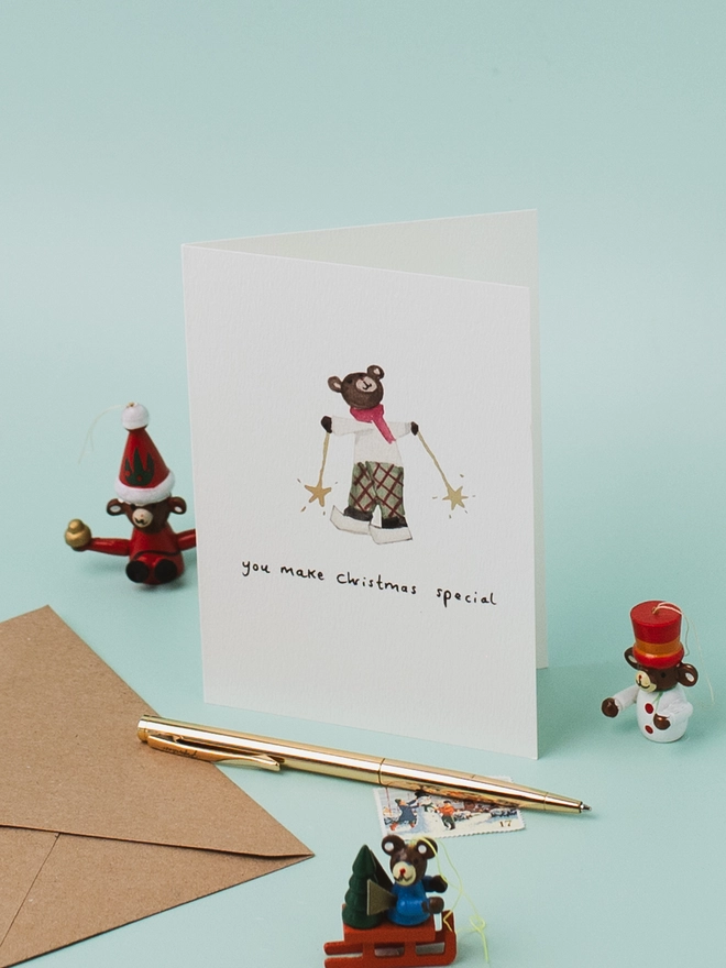 Skating Bear Christmas Card 