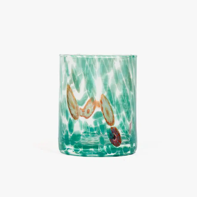 straight murano glass tumbler in 'neptune' with teal splotches
