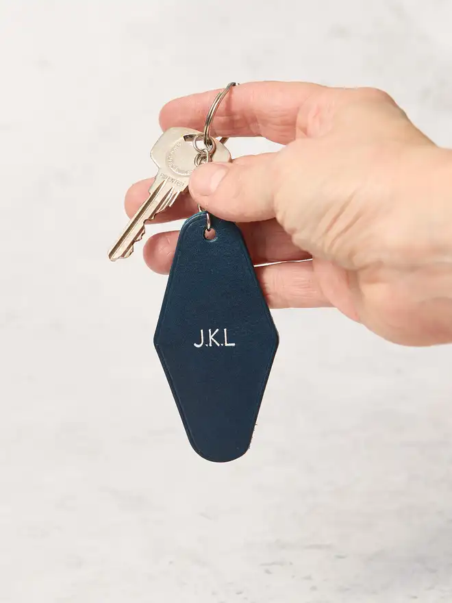 Navy Blue leather keyring with monogram