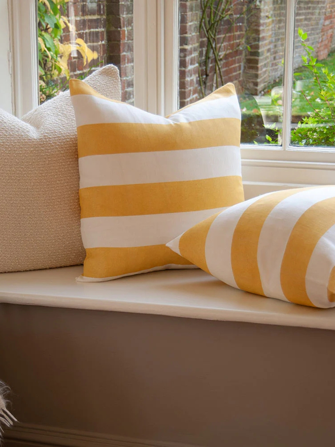 yellow striped cushion cover