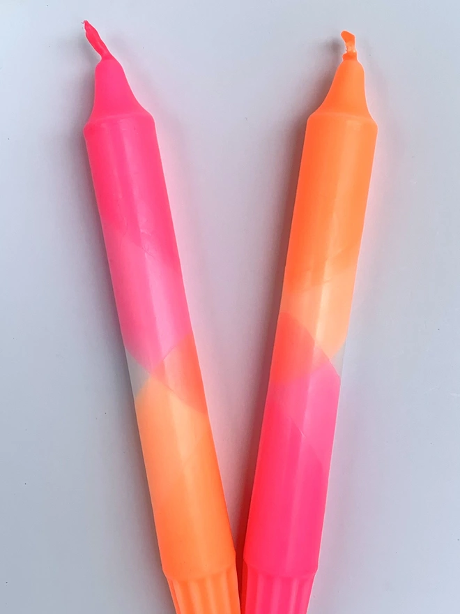 Neon Pink & Neon Orange Dip Dyed Dinner Candles (Set Of 2)