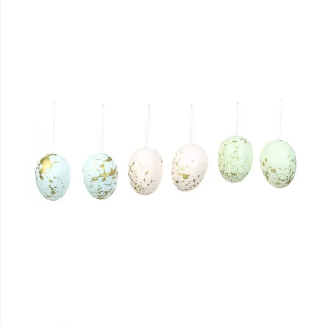Set of 6 Hanging Decorative Easter Eggs on a white background