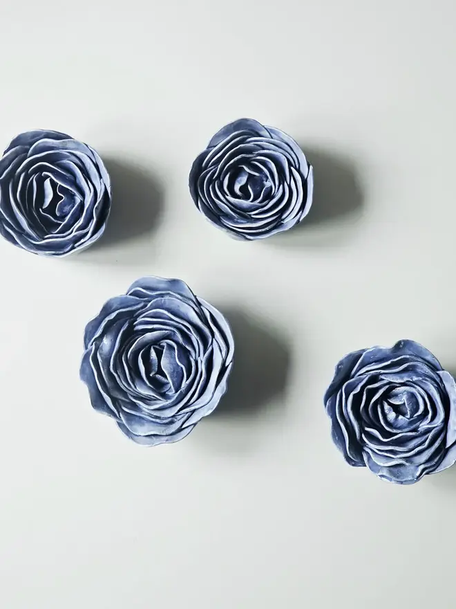 handmade blue ceramic flower wall hanging neutral decor sculpture art pottery glazed gift for her forever everlasting rose