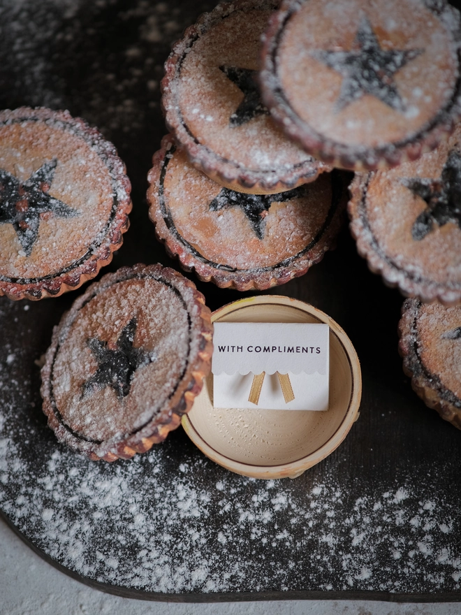handpainted wooden mince pie with a secret message
