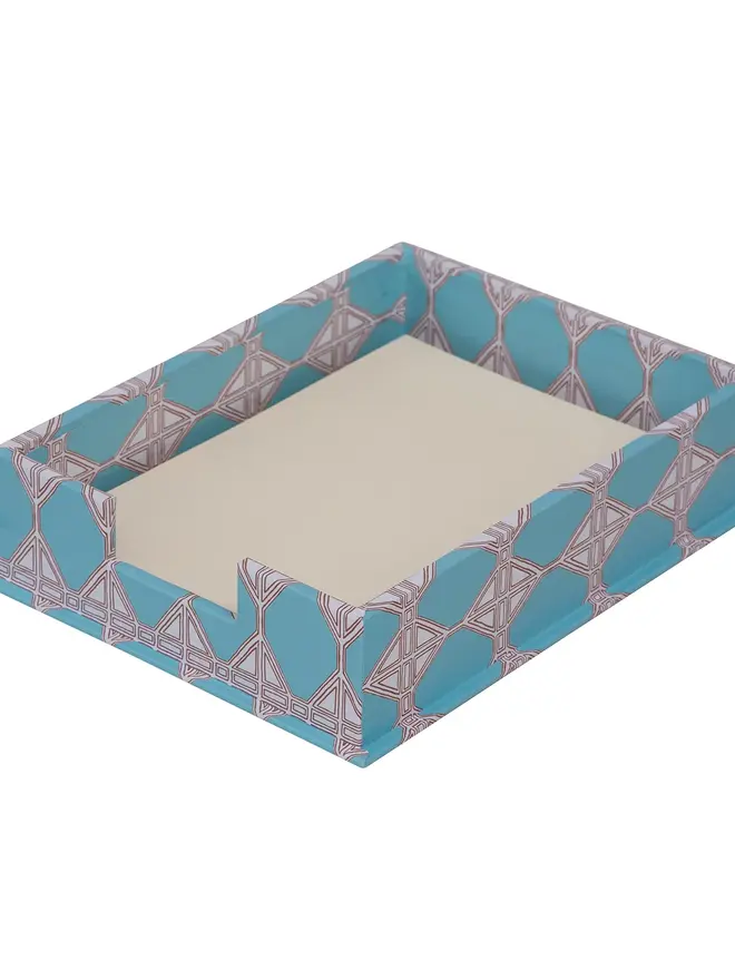 Romarong Letter Tray, a colourful and patterned tray sitting on a plain surface against a white backdrop. 