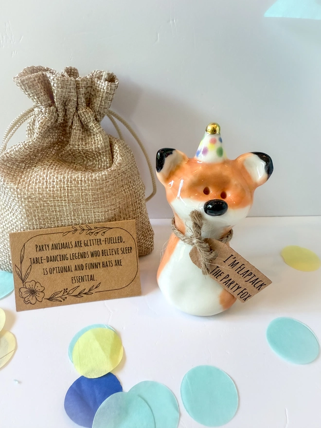 Handmade Porcelain Party Fox Cake Topper