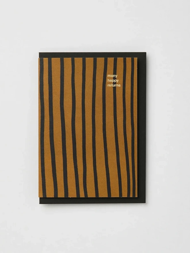 Rust And Black Stripe 'Happy Birthday' Card With Gold Foil