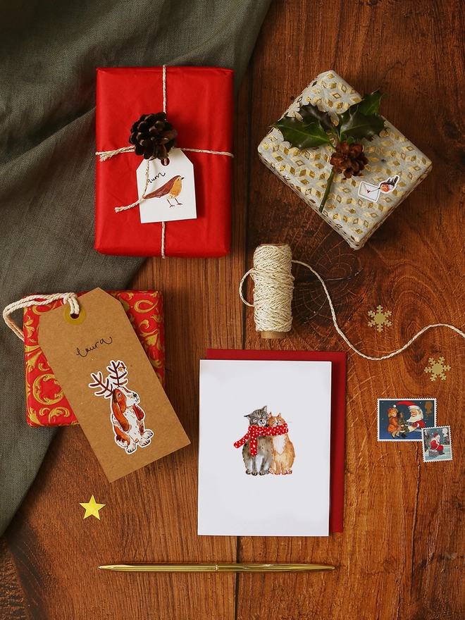 Cosy Cats and Scarf Mini Christmas Card