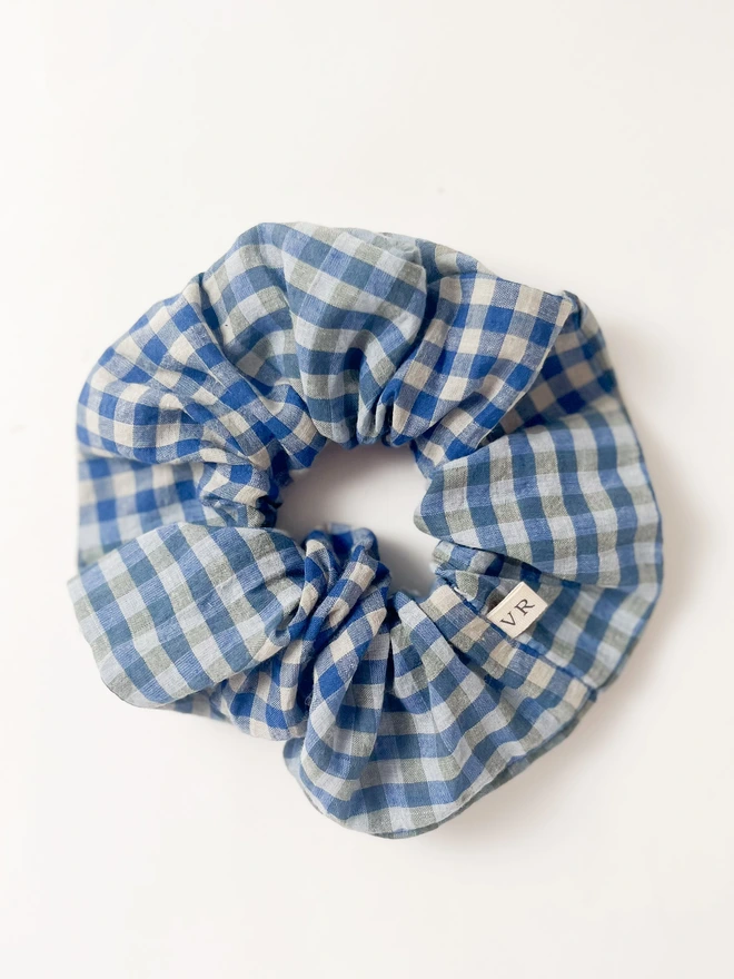 Blue Gingham Hair Scrunchie