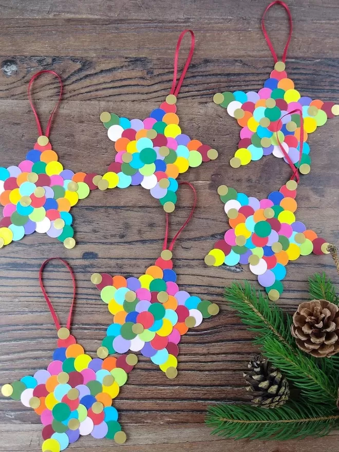 Set of 6 Small Rainbow Star Christmas Ornaments