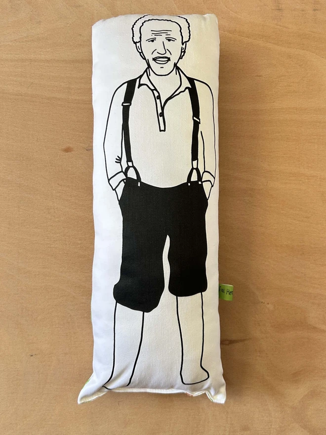 Illustrated cushion featuring Monty Don