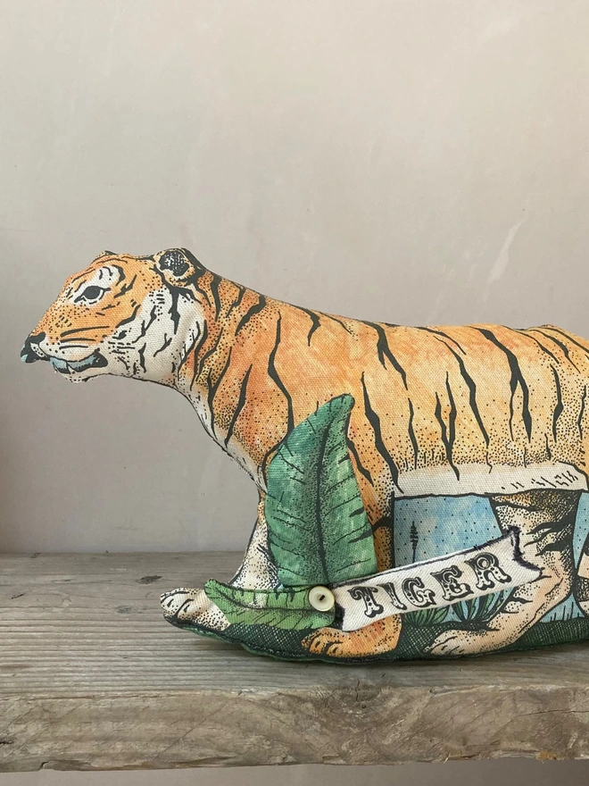 tiger tea towel coloured in