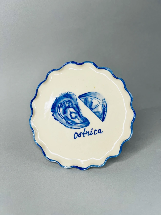 Blue Oyster Handpainted 'Spuntino' Snack Dish