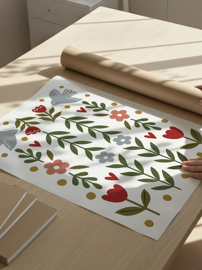 Ducks In A Row Folk Bird Fabric wall stickers sheet layout