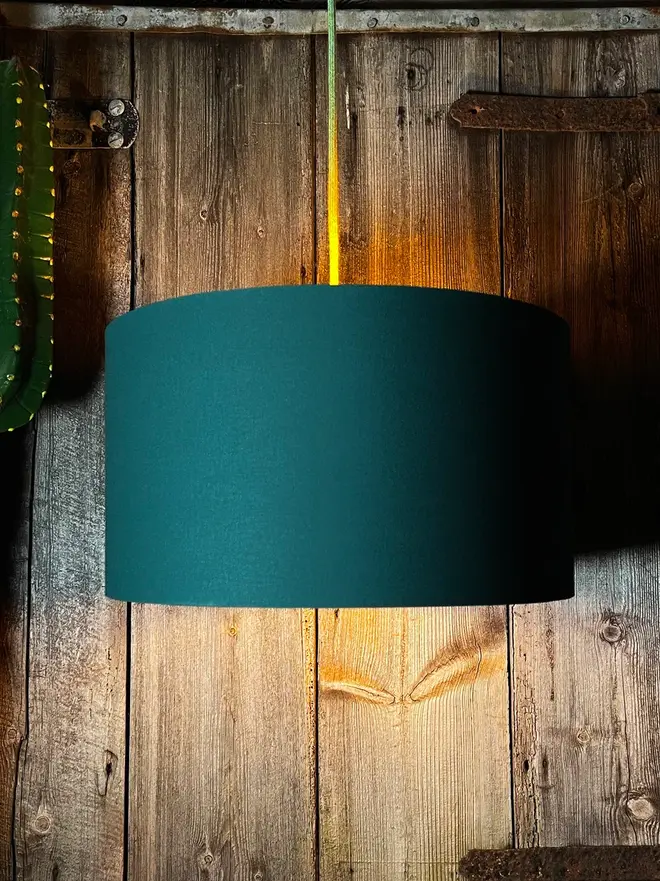 Hunter Green Cotton Drum Lampshade with Gold Lining