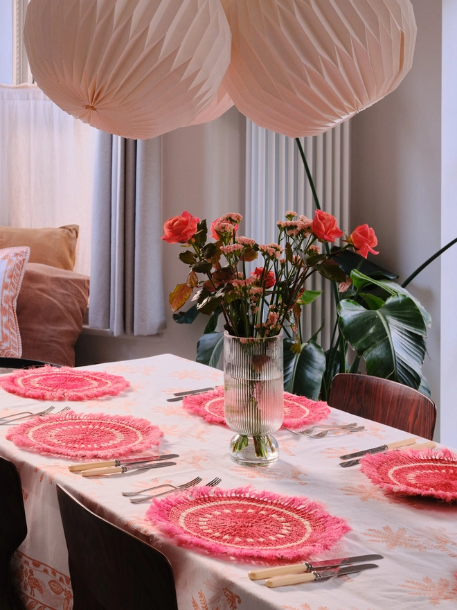 Aarven handwoven fringed placemat in teracotta