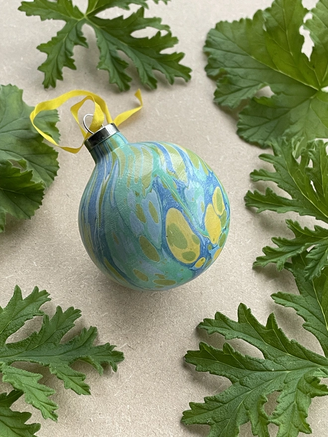 Hand-marbled round ceramic bauble