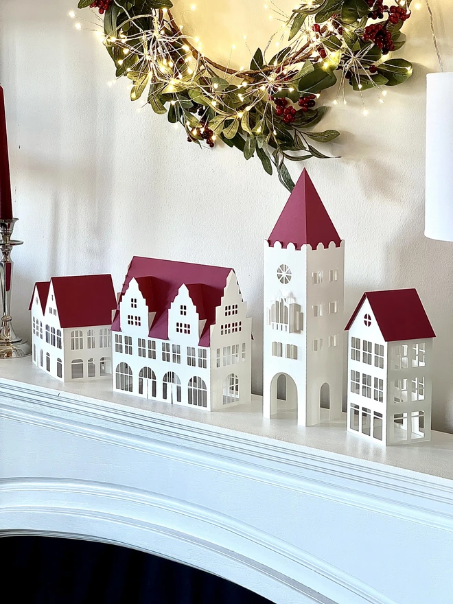 Cherry Red Paper Christmas Village Decoration