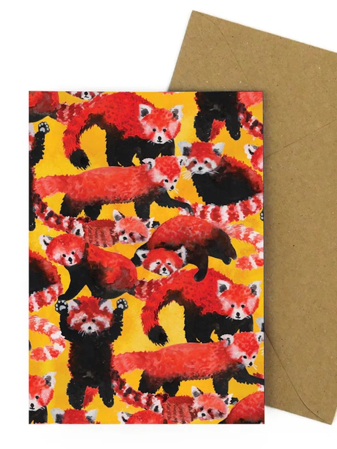 Pack of Red Pandas Print Greetings Card