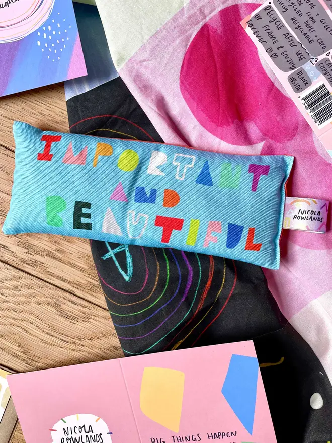 Nicola's products are laid out, all brightly coloured