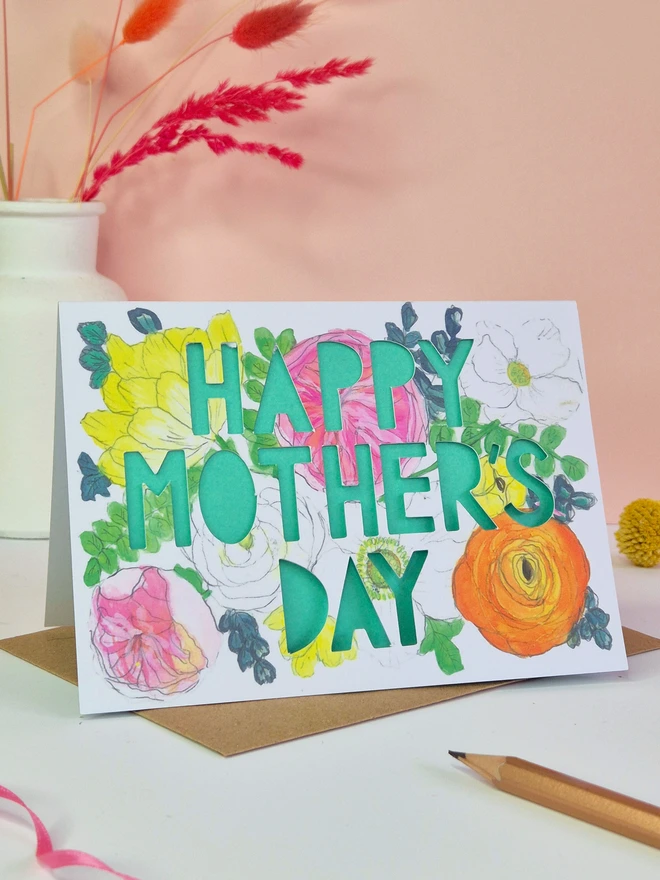 Happy Mothers Day Spring Floral Card Turquoise 