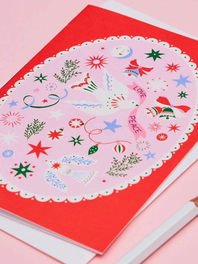 Peace and Love Pack of 6 Illustrated Christmas Cards