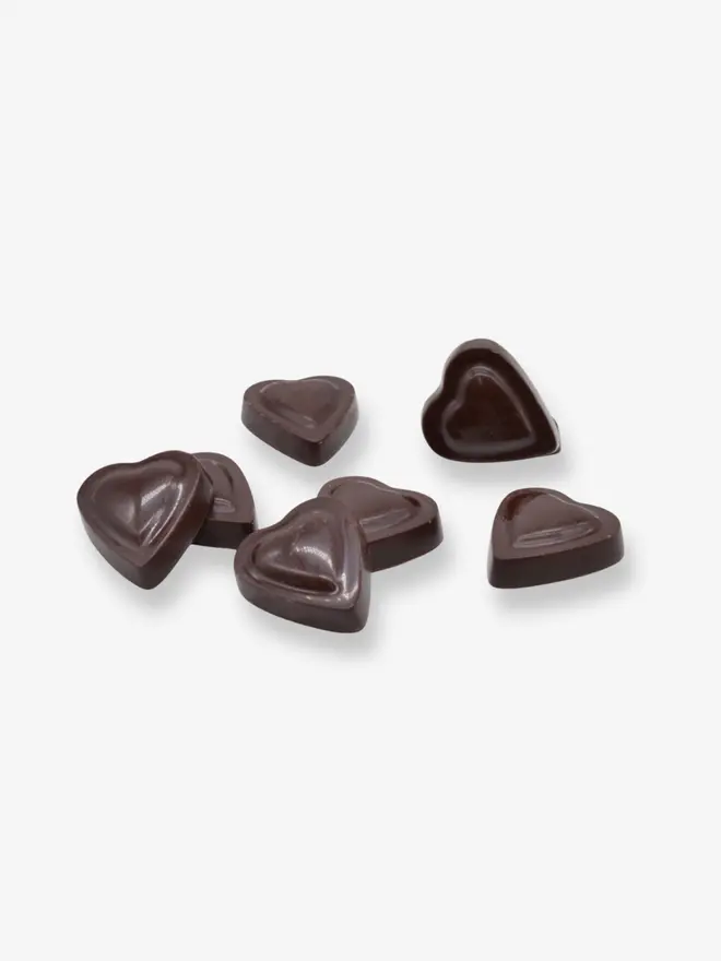 A group of luxury plant-based dark chocolate hearts